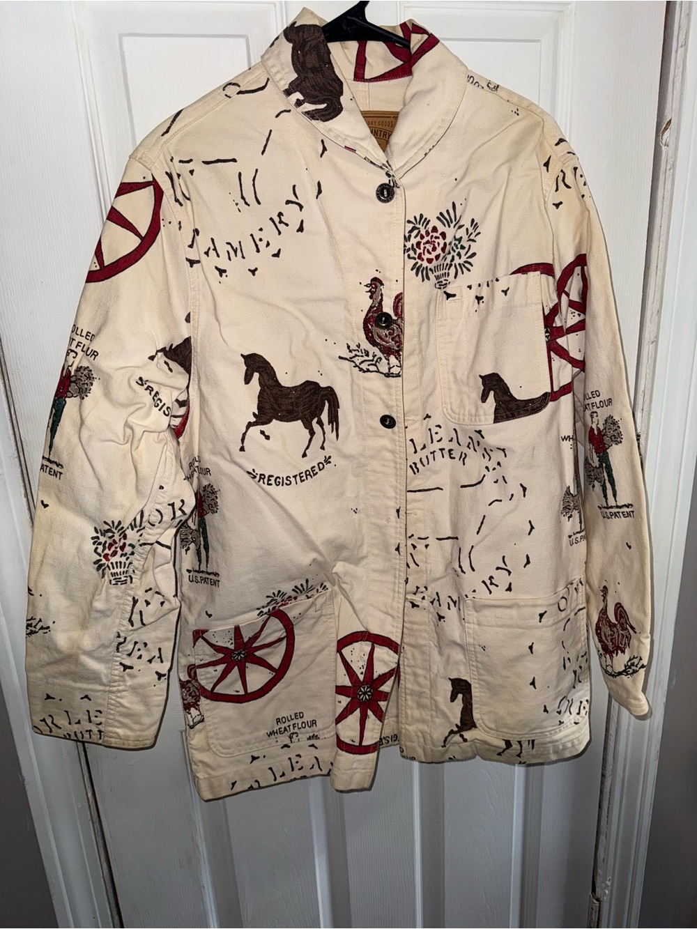Ralph Lauren Cream Canvas Jacket with Red & Brown Accents